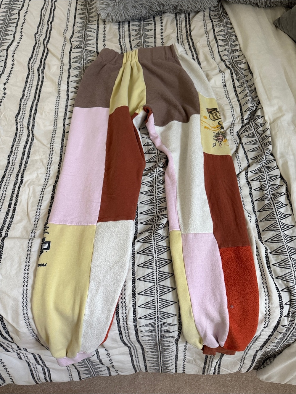 Harley-Davidson Kids Patchwork Joggers in Pink, White, Rust & Yellow - Picture 2 of 2